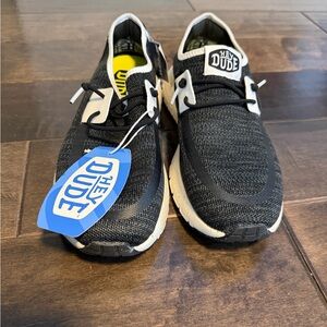 Hey Dude Black Knit Slip-On Sneakers with Cream Accents